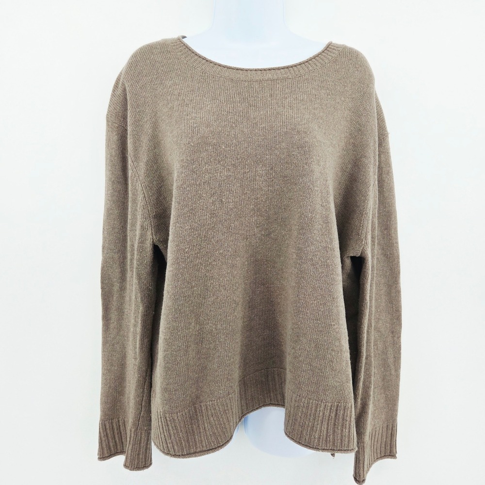 Jenni Kayne Wool Cashmere Blend Everyday Sweater Knit Oversized Taupe Brown XL - Picture 2 of 16